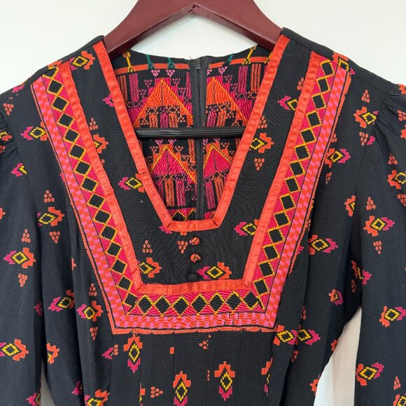 Colourful Long Sleeved Patterned Midi Dress - Picture 2 of 13